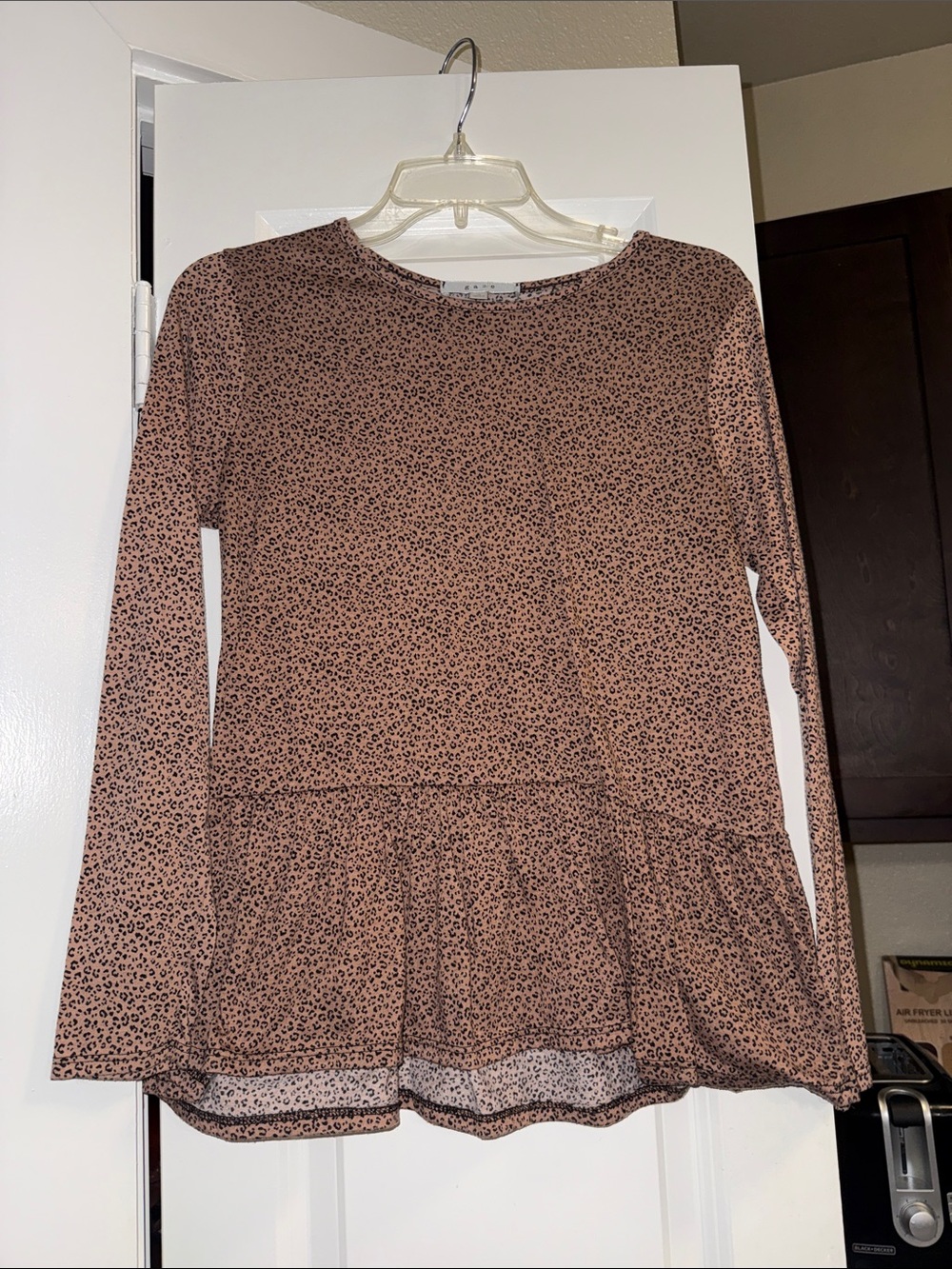 gaze Pink Brown Leopard Peplum Long Sleeve Top